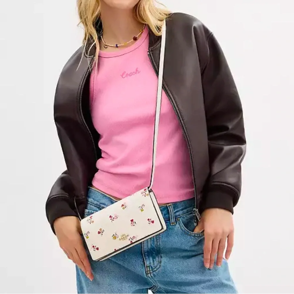 Coach Anna Foldover Clutch Crossbody Bag With Heart Print